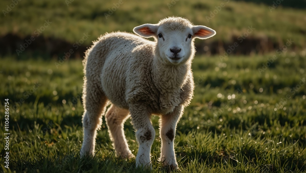 Fototapeta premium Lamb standing in a grassy field.