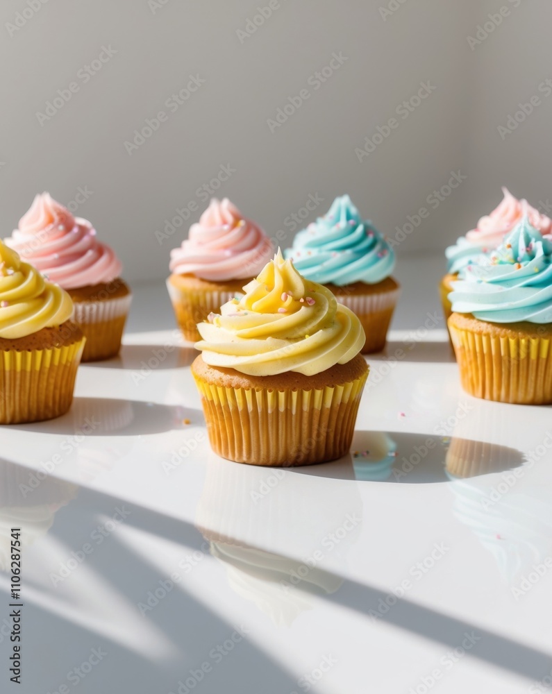 Colorful Cupcakes Displayed on Bright Background. Colorful Cupcakes Displayed on Bright Background.