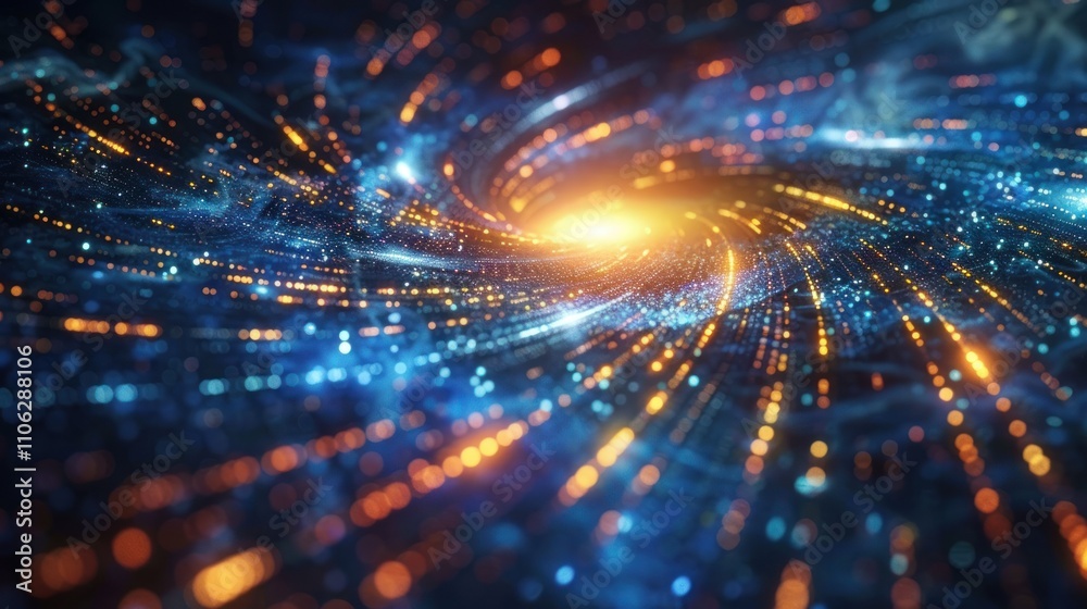 Abstract swirling vortex of glowing particles, digital art, futuristic, technology, energy. Abstract swirling vortex of glowing particles, digital art, futuristic, technology, energy.