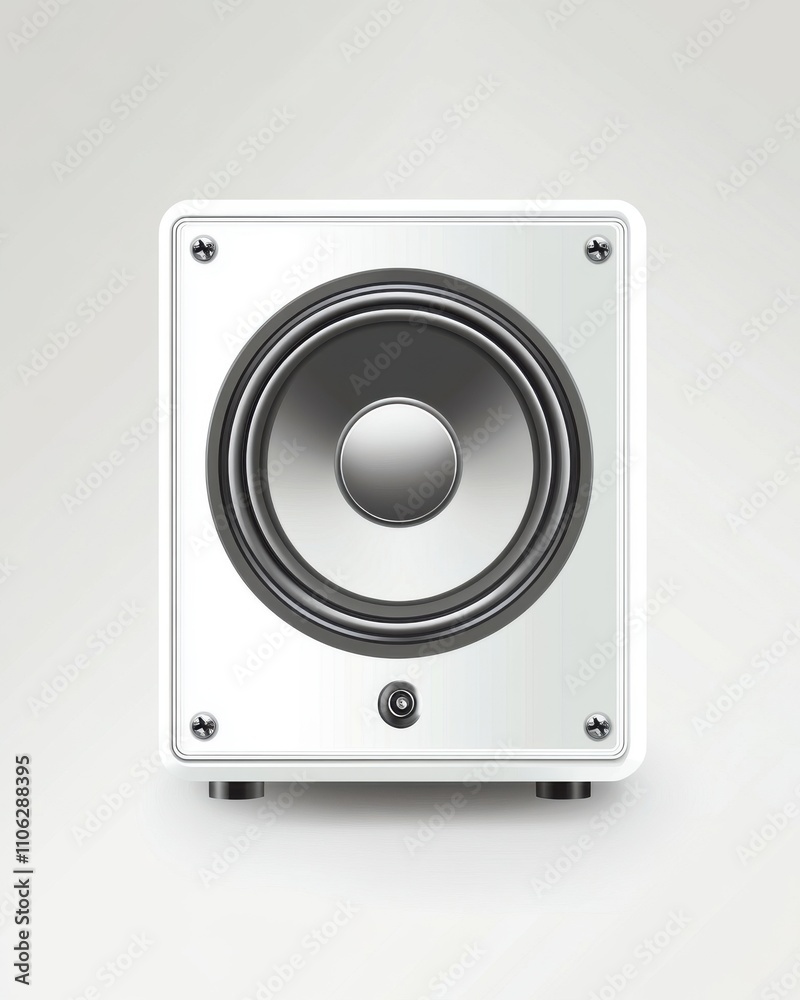 A sleek white speaker with a shiny silver grille, perfect for modern audio setups and interior aesthetics. A sleek white speaker with a shiny silver grille, perfect for modern audio setups and interior aesthetics.