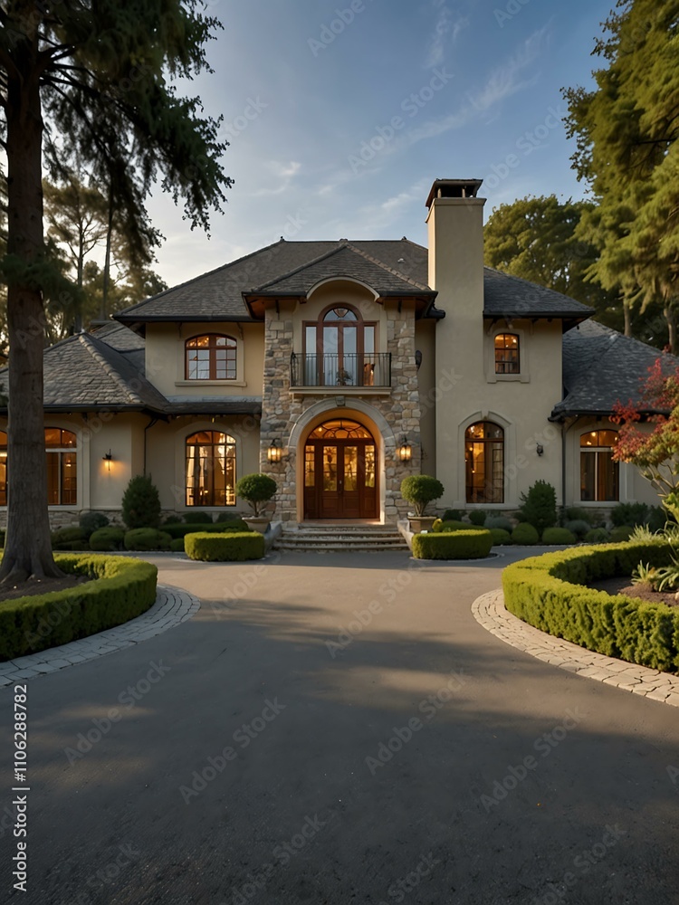 Large luxurious home with a spacious circular driveway. Large luxurious home with a spacious circular driveway.