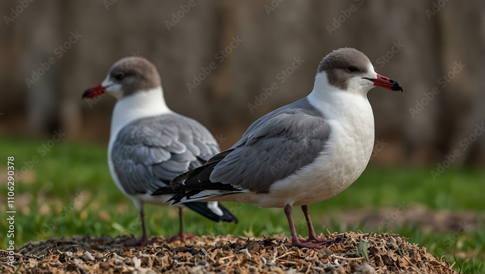 Laughing Gull birds in a park during early spring. Laughing Gull birds in a park during early spring.