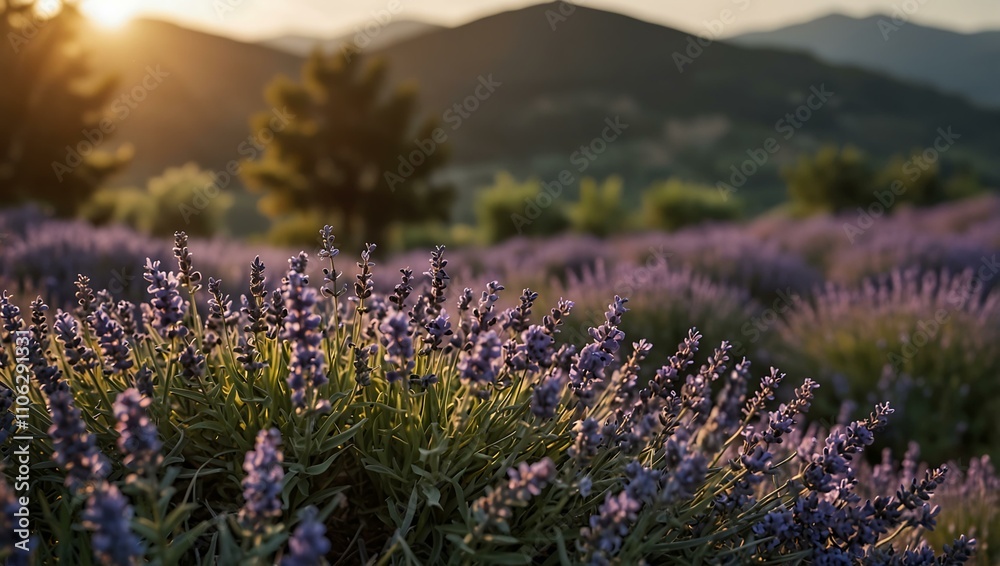 Obraz premium Lavender flowers swaying in the breeze on a hill.