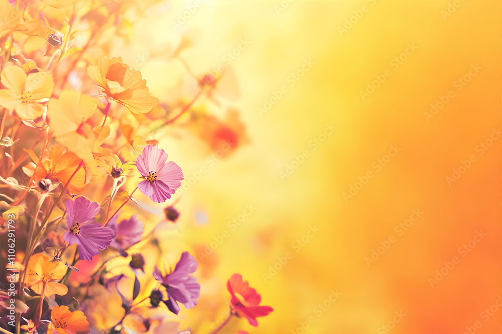 Blank with pink flower on yellow background. Background with flowers and copy space. Floral design. Good for flyer, banner. Card for Midsommar, Jaanipaev, Jonsok with copy space. Blank with pink flower on yellow background. Background with flowers and copy space. Floral design. Good for flyer, banner. Card for Midsommar, Jaanipaev, Jonsok with copy space.