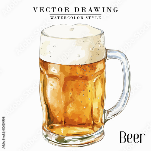 Beer in Beer Mug Vintage Watercolor style Stock vector