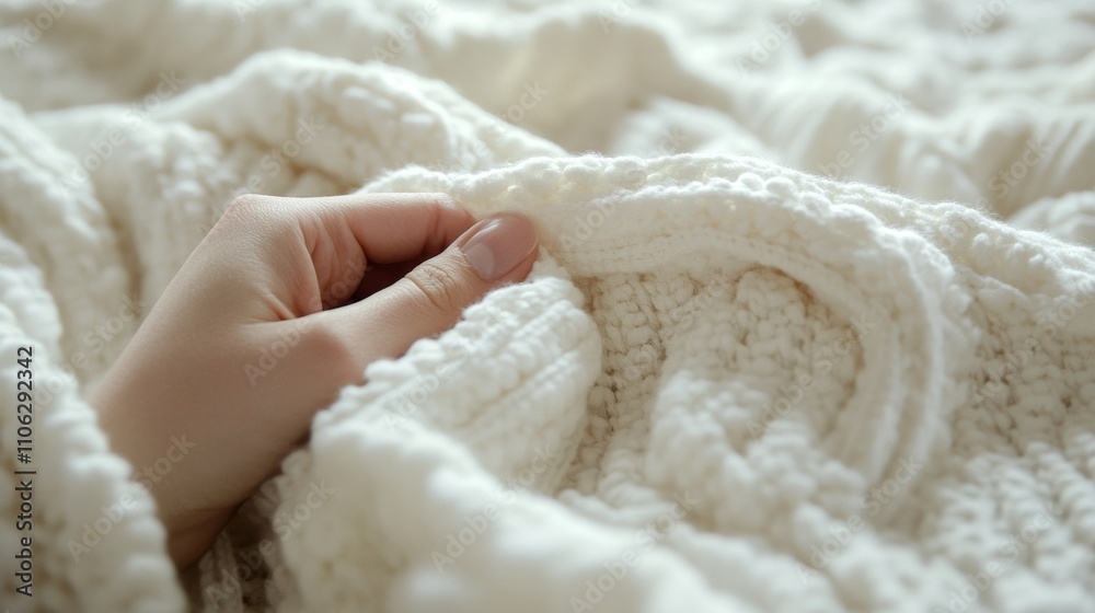 Soft textures embrace the hand in a soothing manner, evoking feelings of warmth and comfort in a quiet indoor setting on a serene afternoon. Soft textures embrace the hand in a soothing manner, evoking feelings of warmth and comfort in a quiet indoor setting on a serene afternoon.