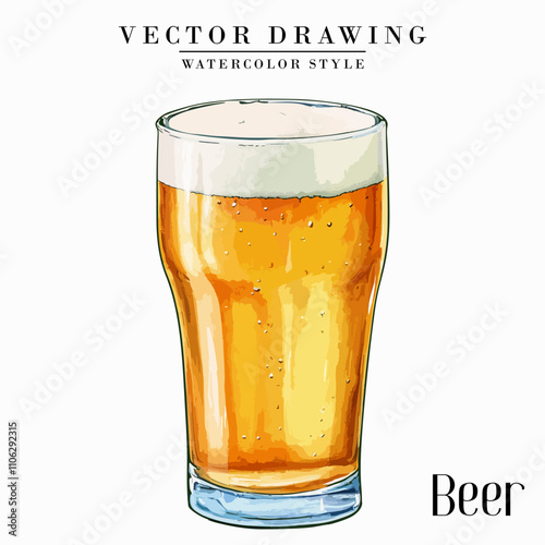 Beer in Pint Glass Vintage Watercolor style Stock vector