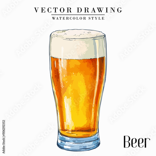 Beer in Pint Glass Vintage Watercolor style Stock vector