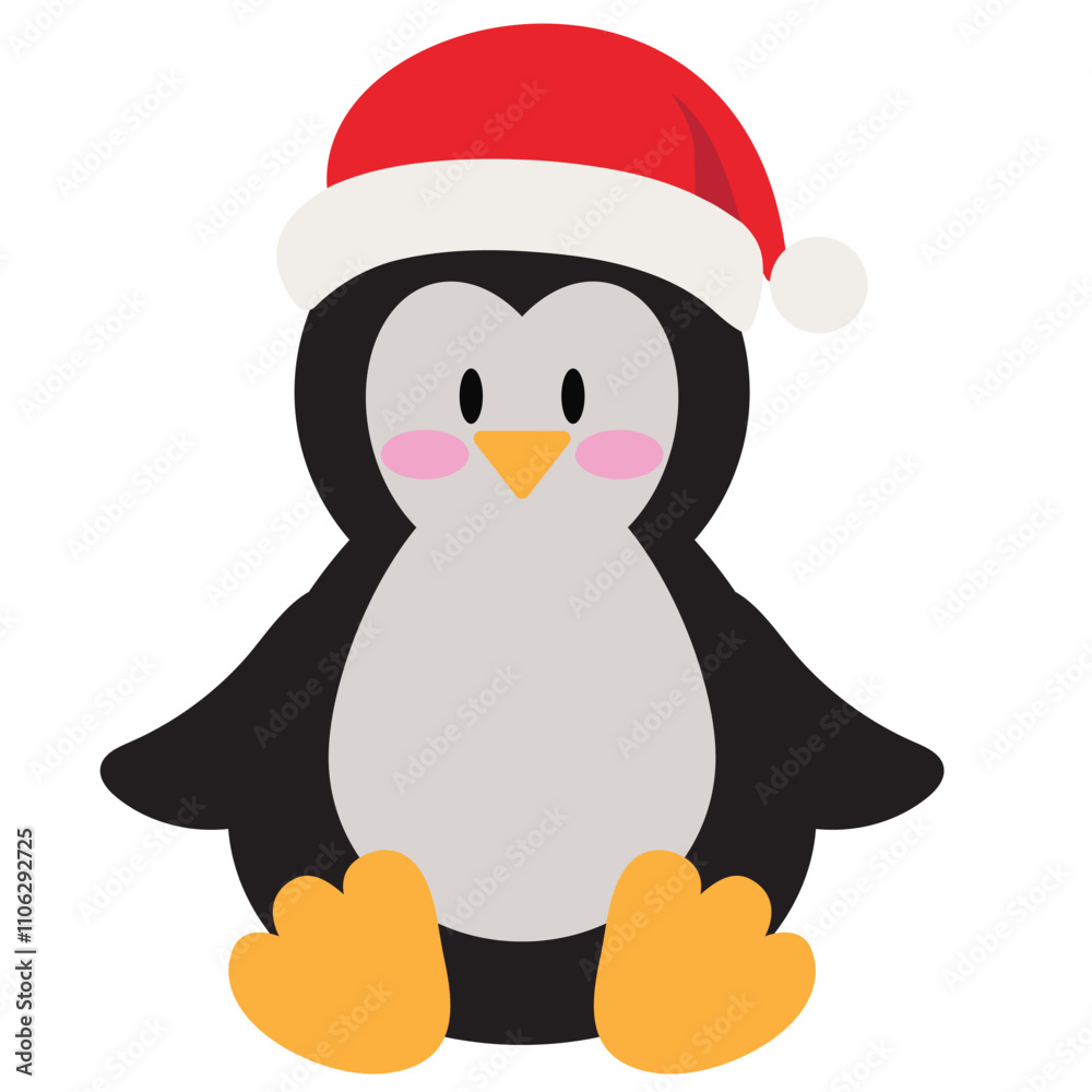 Naklejka premium Cute sitting Christmas penguin vector cartoon illustration