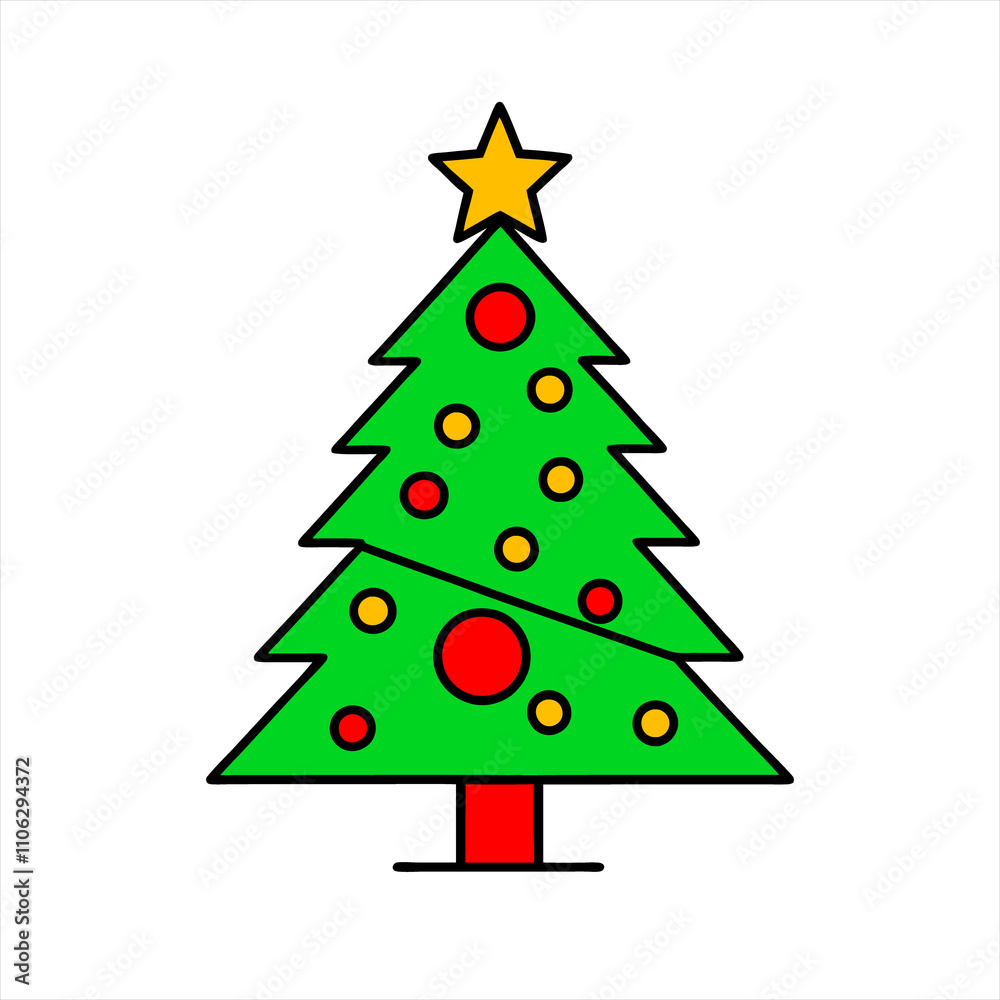 Christmas tree line art on white background . Christmas tree line art on white background .