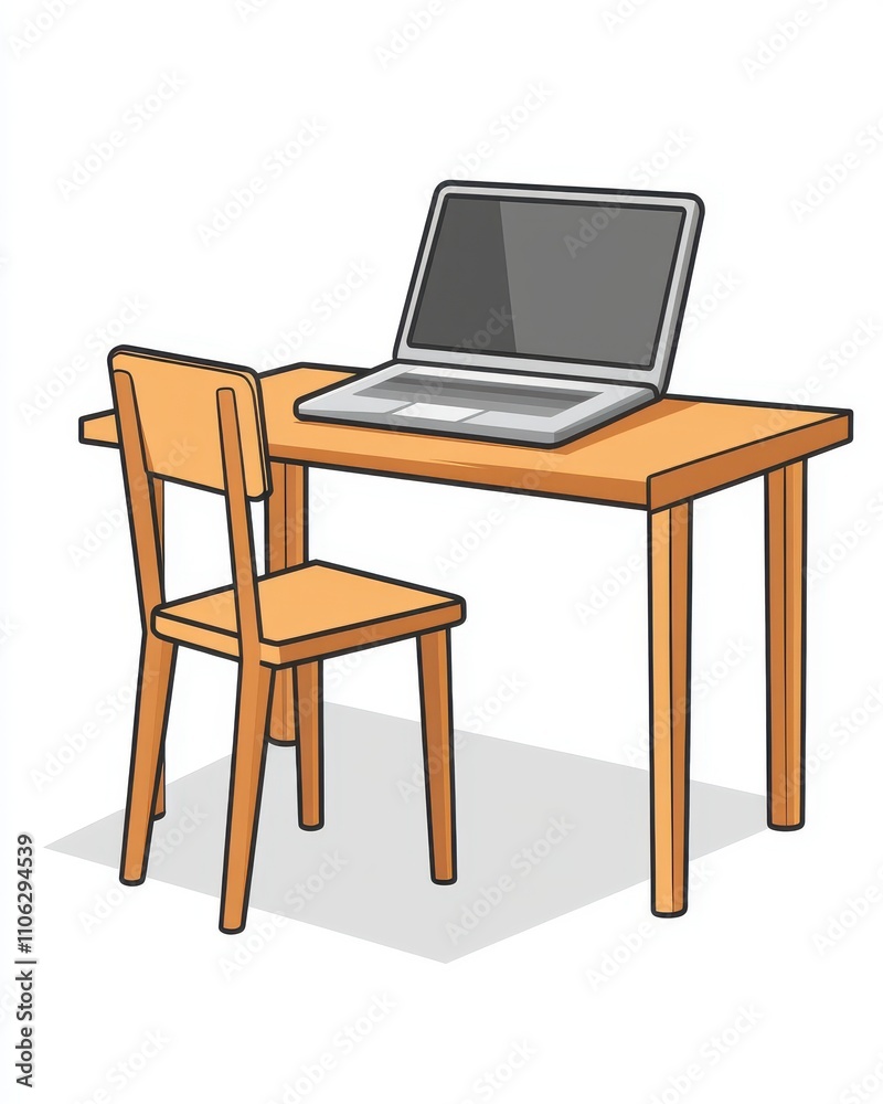 A minimalist workspace featuring a wooden table and a laptop, perfect for focused work or studying. A minimalist workspace featuring a wooden table and a laptop, perfect for focused work or studying.