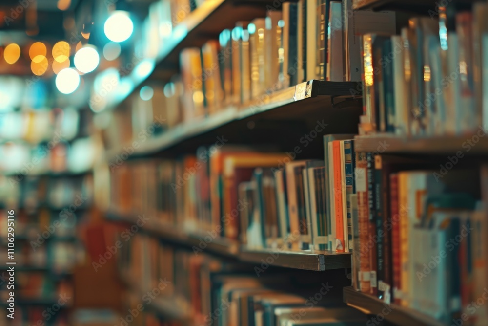 Blurred background Blur bookshelves at book store background education concept Blurred background Blur bookshelves at book store background education concept