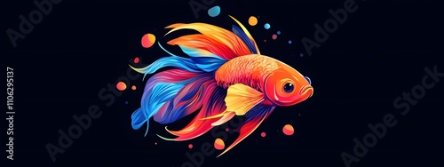 Betta Fish, vector illustration, colorful, black background