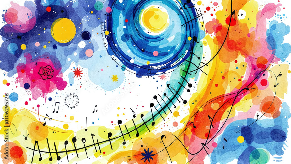 Obraz premium Colorful Watercolor Artwork with a Playful Mood Representing Music and Joy