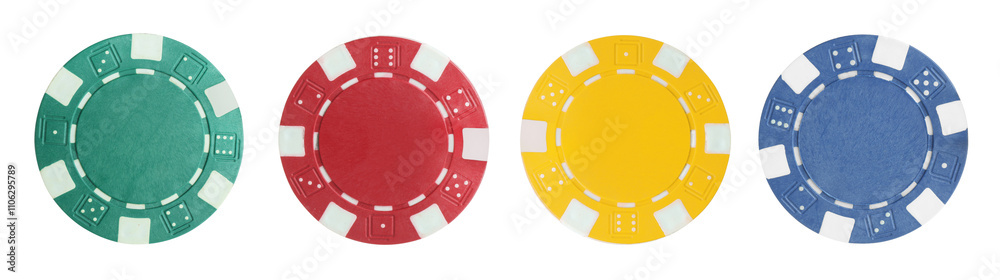 Different casino chips isolated on white, set
