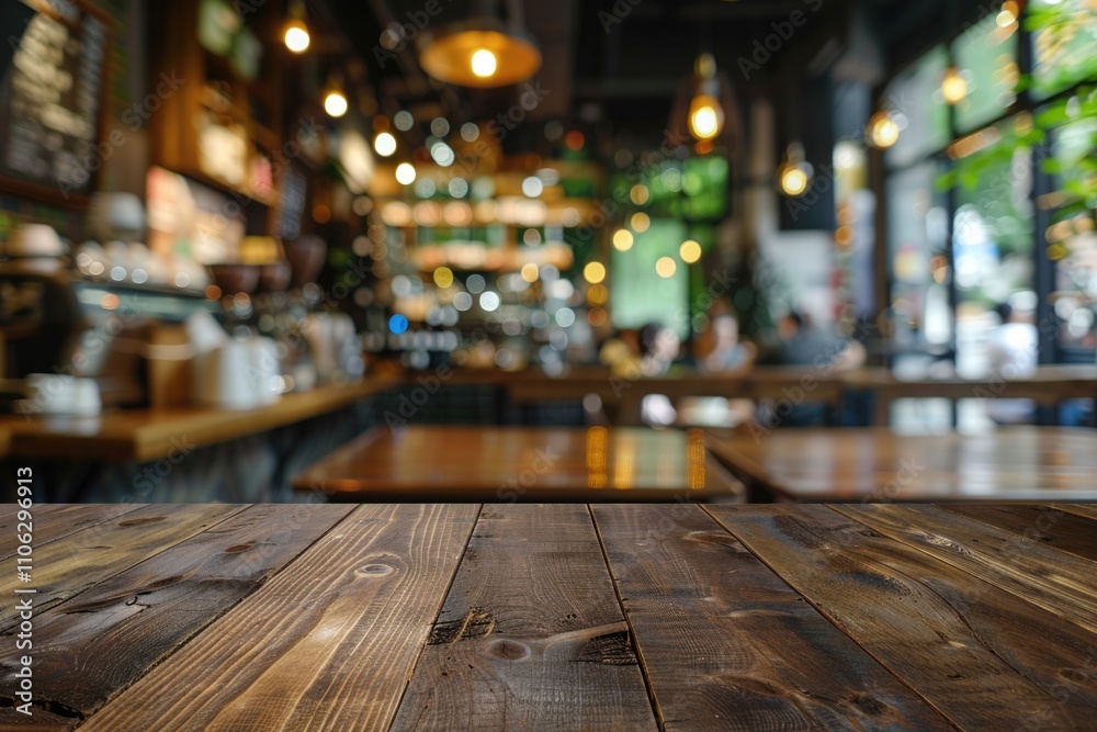 Empty wooden table in coffee shop for product display. Empty wooden table in coffee shop for product display.