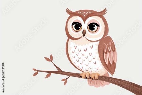 Cute Owl Illustration Perched on a Branch
 photo