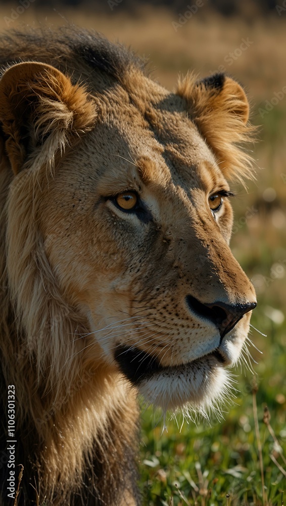 Lion surveying his grassland territory. Lion surveying his grassland territory.