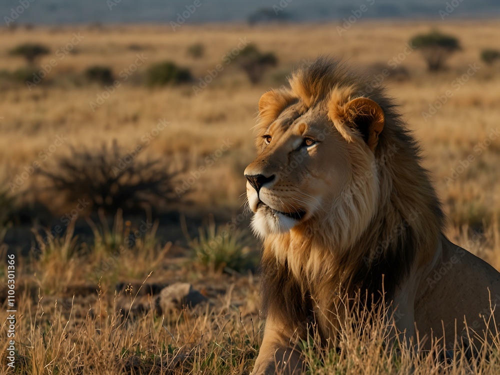 Lion watching over the savannah.