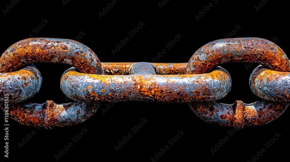 Rusty chain links, isolated on black background. Rusty chain links, isolated on black background.