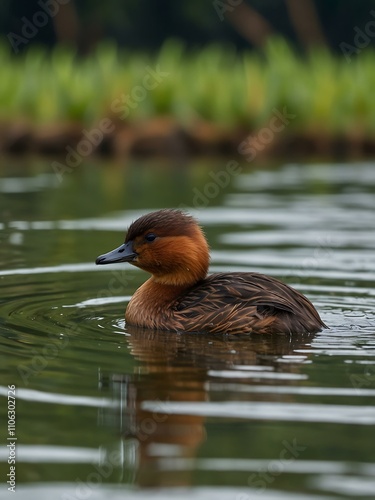 Little grebe swimming in a wetland park in Sri Lanka.