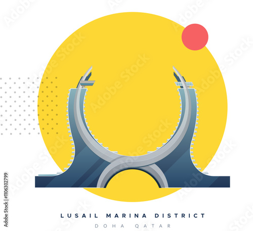Lusail marina district - City Icon - Stock Illustration