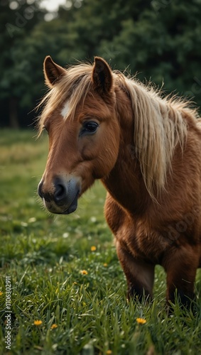 Little pony in a lush field.