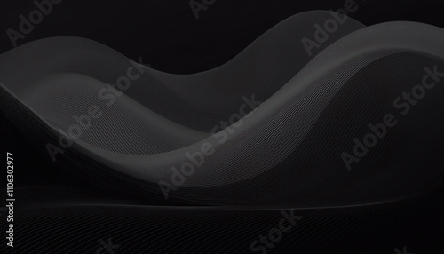 Tapeta czarna, ciemne abstrakcyjne tło do projektu,  czarny wzór w fale i linie © anettastar