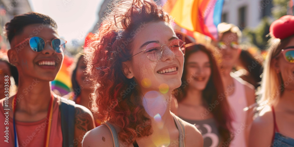 LGBT parade with flags Generative AI LGBT parade with flags Generative AI