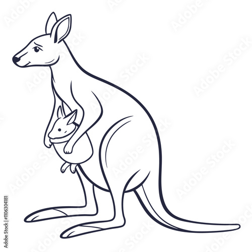 kangaroo mother and baby in pocket wildlife one line art design vector Artwork