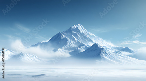 A beautiful panoramic view of a snow-covered mountain with a clear sky