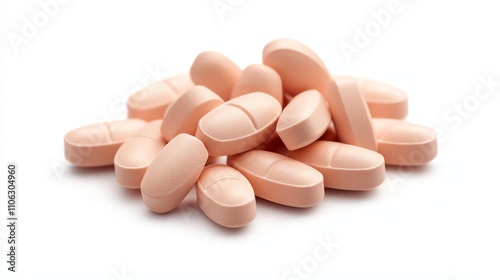 A close-up view of a pile of pink pharmaceutical tablets. This image captures the essence of medication, health, and wellness, suitable for pharmaceutical and medical contexts.