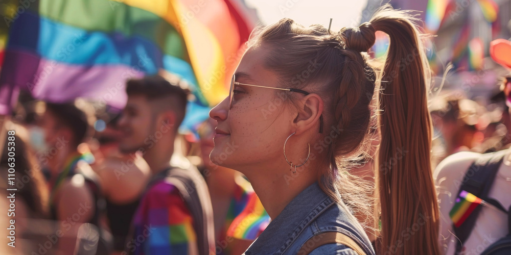 LGBT parade with flags Generative AI LGBT parade with flags Generative AI