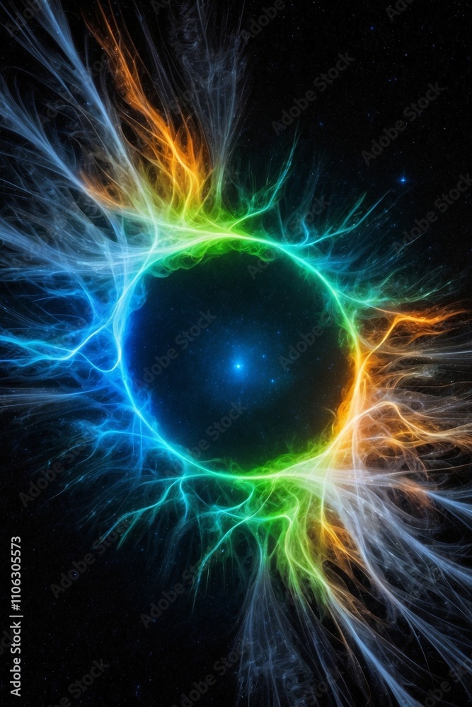 Obraz premium dynamic surge of electric colors pulses across the cosmic night sky with radiant energy.