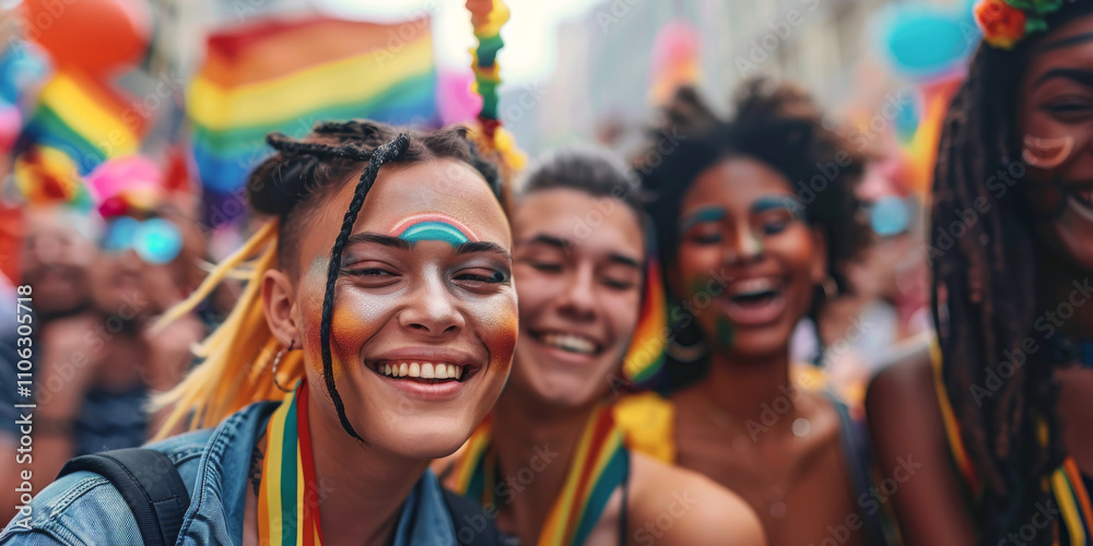 LGBT parade with flags Generative AI LGBT parade with flags Generative AI