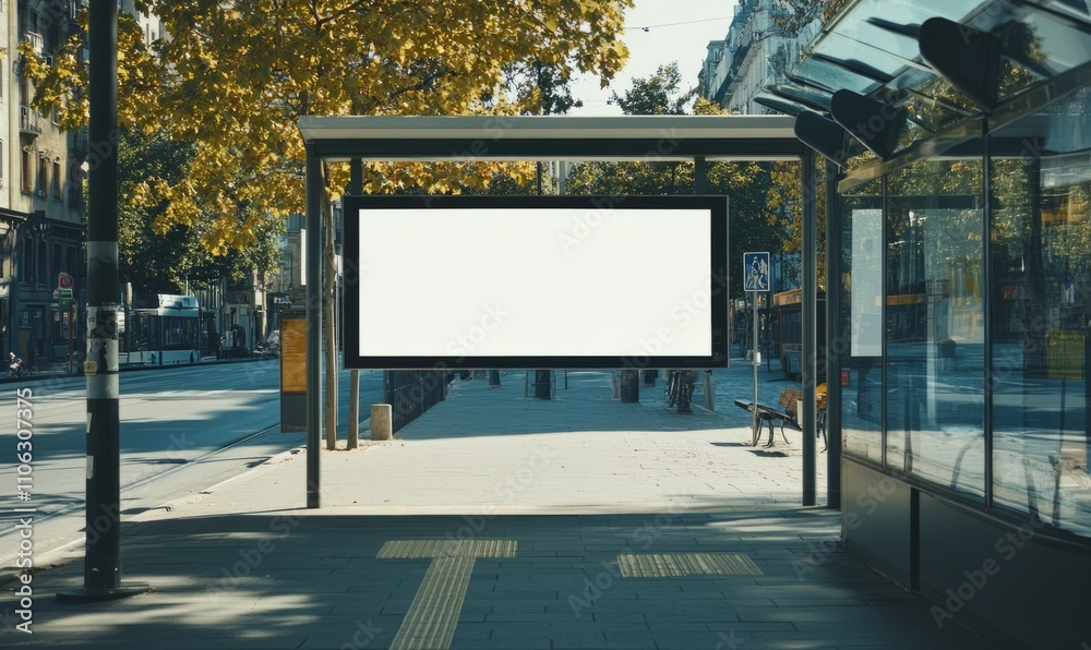 A blank white billboard at bus stop on street, for advertising mockups and urban city concepts and presentations. A blank white billboard at bus stop on street, for advertising mockups and urban city concepts and presentations.