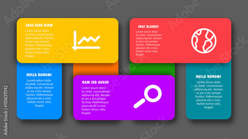 Colorful Rectangles Infographic with White Icons on Dark Background
