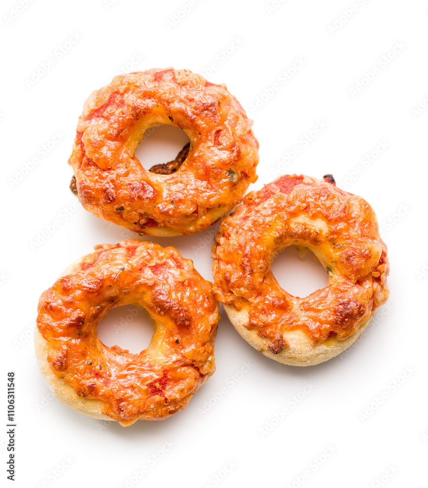 Mini pizza bagels isolated on white background. Mini pizza bagels isolated on white background.