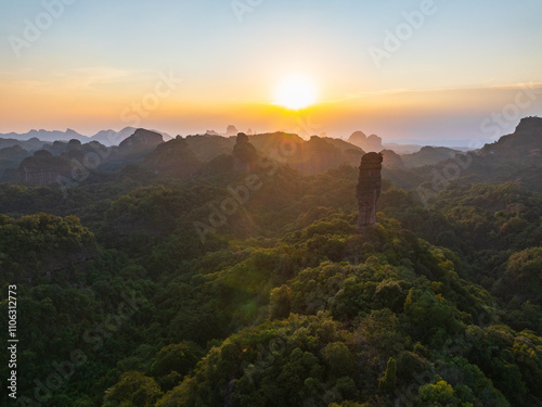 Beautiful jungle scenery at sunset in Danxia Mountain, Shaoguan, Guangdong