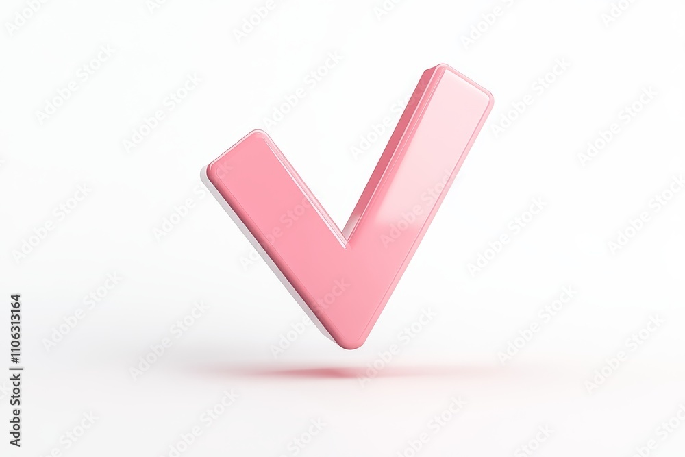 Floating pink check mark on white background for positive affirmation concept Floating pink check mark on white background for positive affirmation concept