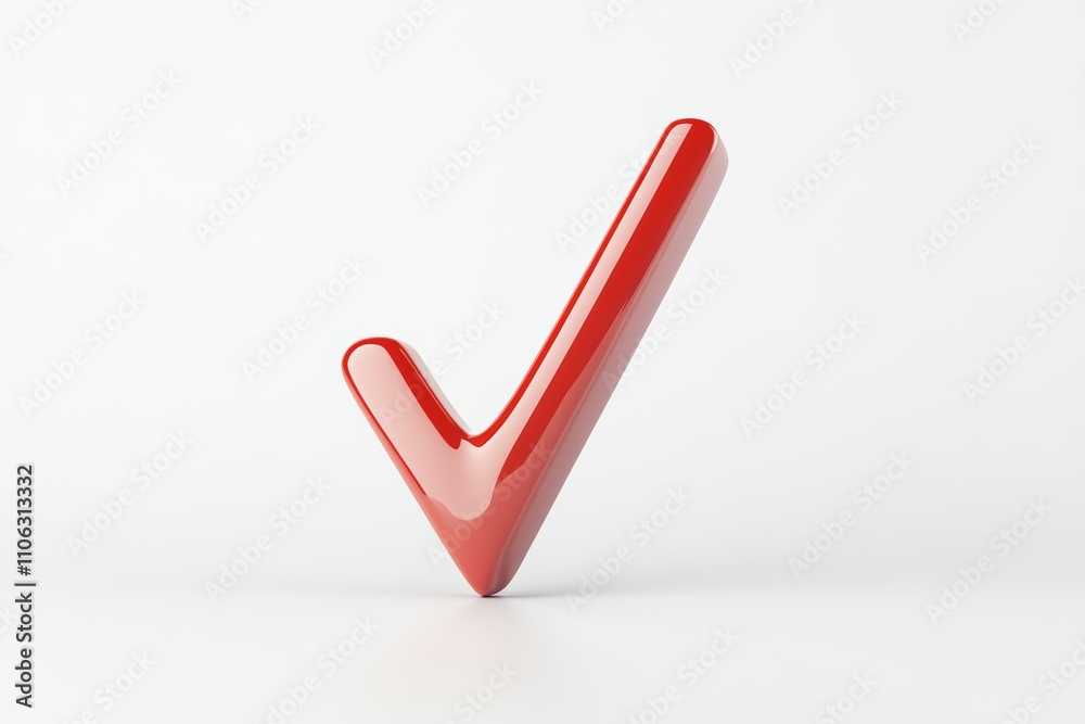 Red check mark symbol on white background displaying approval and confirmation