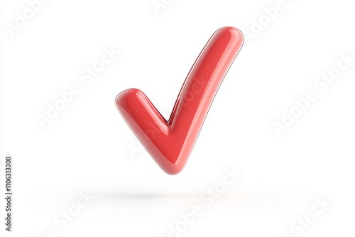 Red check mark symbol on white background signifying confirmation or approval photo