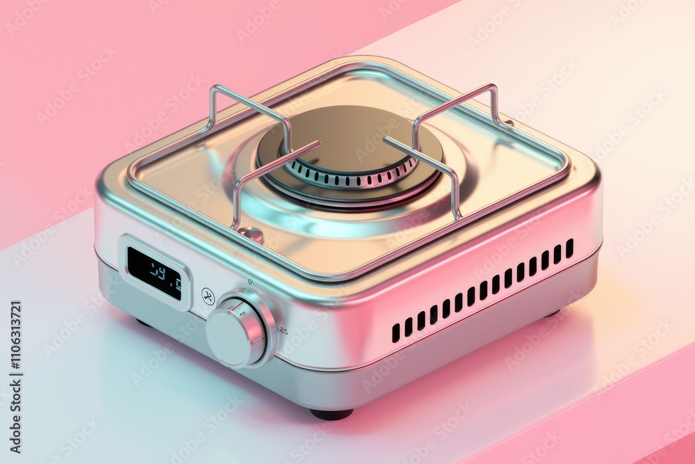 Fototapeta premium A modern single burner gas stove with a sleek metallic design