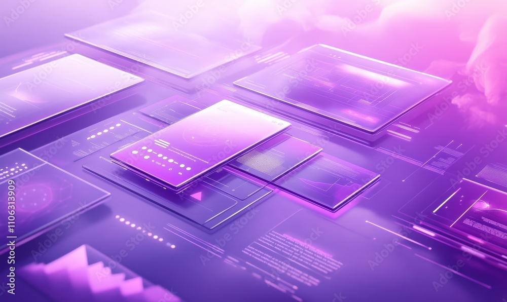 Futuristic digital interface design showcasing data visualization, graphs, and charts in vibrant purple hues. Sleek devices display interactive elements and analytics. Futuristic digital interface design showcasing data visualization, graphs, and charts in vibrant purple hues. Sleek devices display interactive elements and analytics.