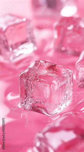 Pink ice cubes, close-up, wallpaper, coolness.