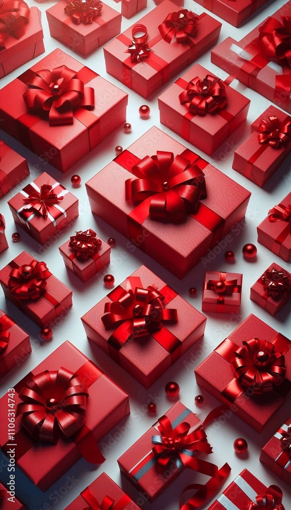 Christmas Red Gift Boxes Isolated on White Background Christmas Red Gift Boxes Isolated on White Background