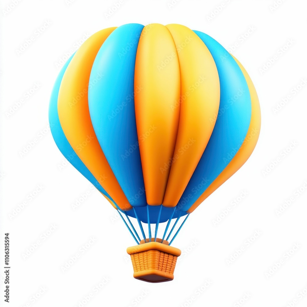 Naklejka premium Realistic 3D Hot Air Balloon in Blue, Orange, and Yellow on White Background