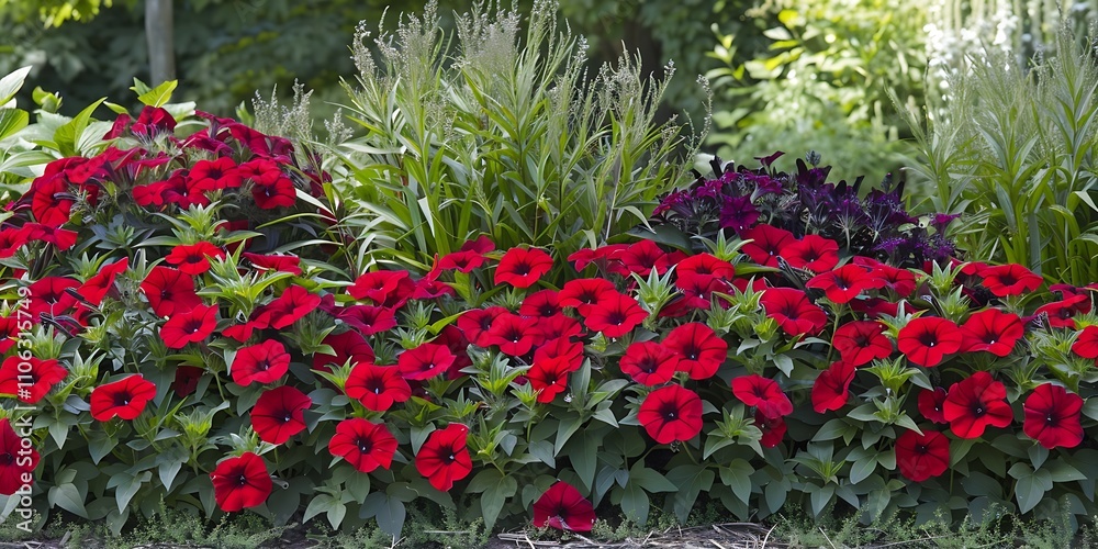 Obraz premium red flowers in garden, million bells, Calibrachoa