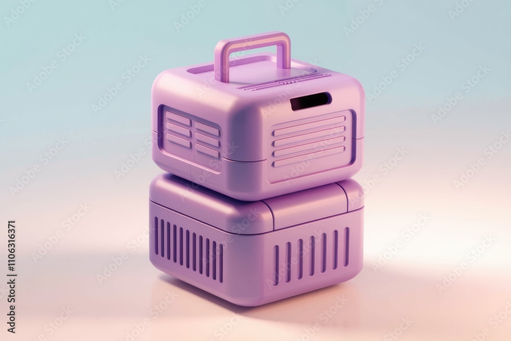 Stack of two pastel purple cube shaped containers with handles 3D render Stack of two pastel purple cube shaped containers with handles 3D render