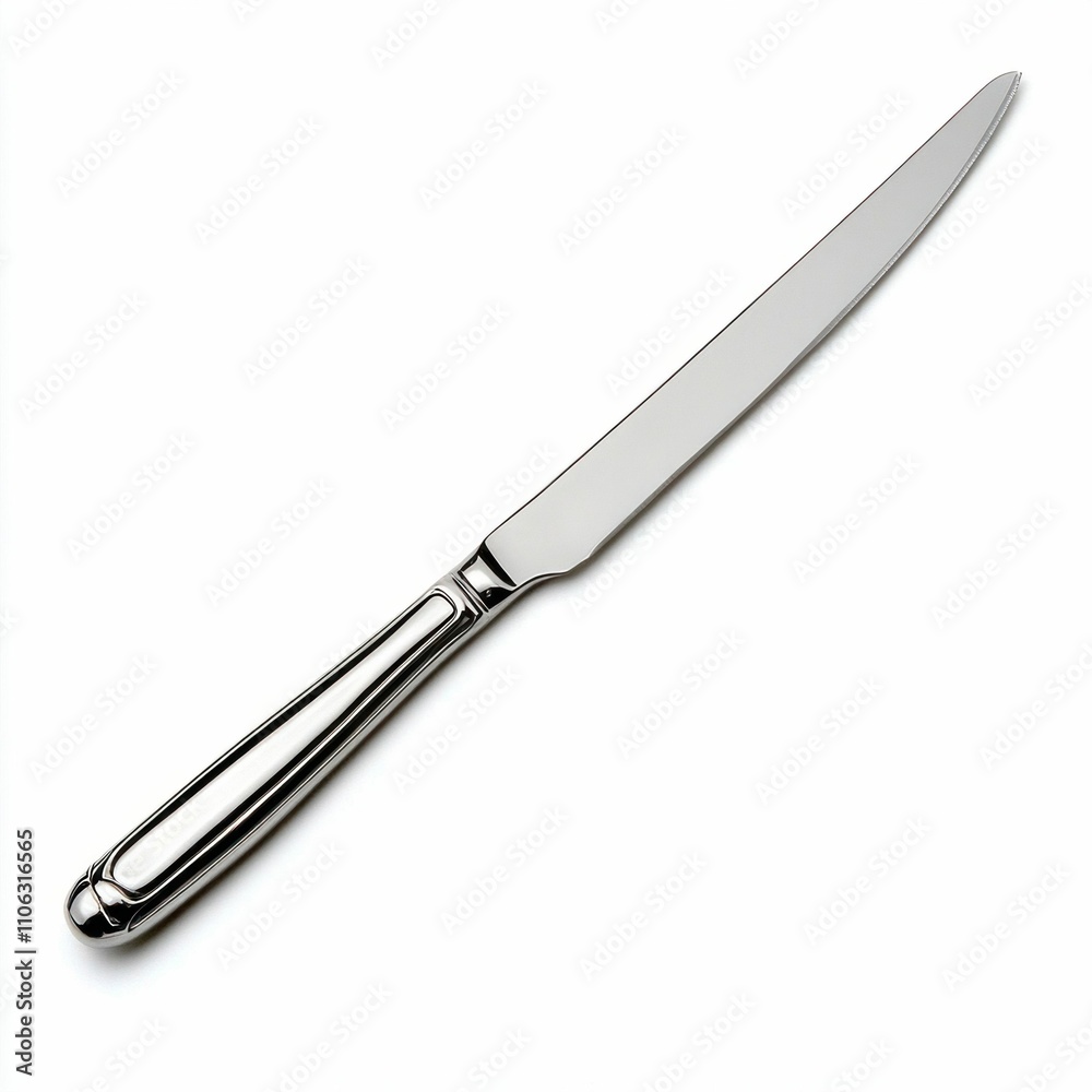 Chrome Finish Dining Knife on Solid White Background Chrome Finish Dining Knife on Solid White Background